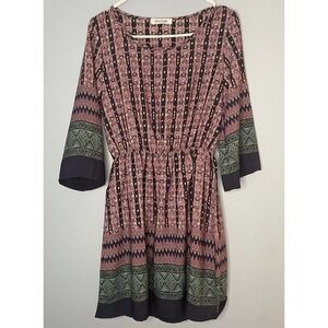 Steezyer Tribal Boho Dress Teal Navy Rose Pink Size Small